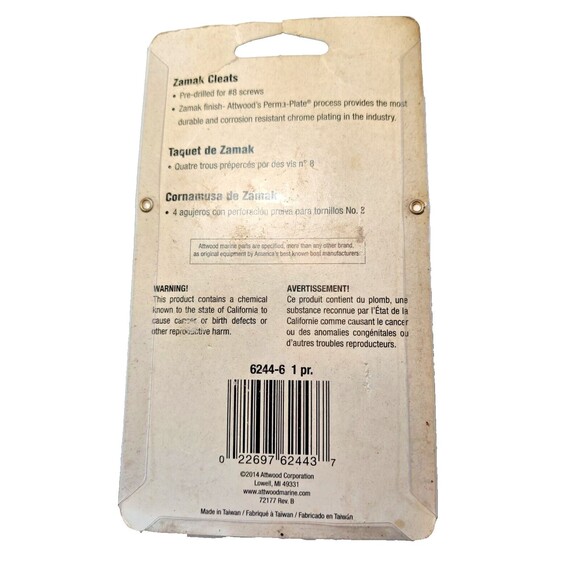 Attwood 4-1/2" Hollow Base Cleat, Part 6244-6, 1 Pair, Perma Plate Chrome, NOS - Picture 2 of 2